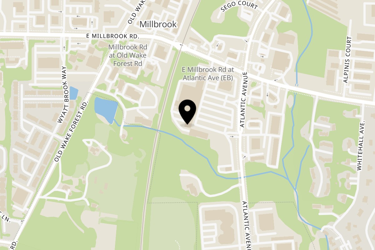 Map showing the location of PHILLY STEAK & SUBS on 4701 Atlantic Ave #103 in Raleigh